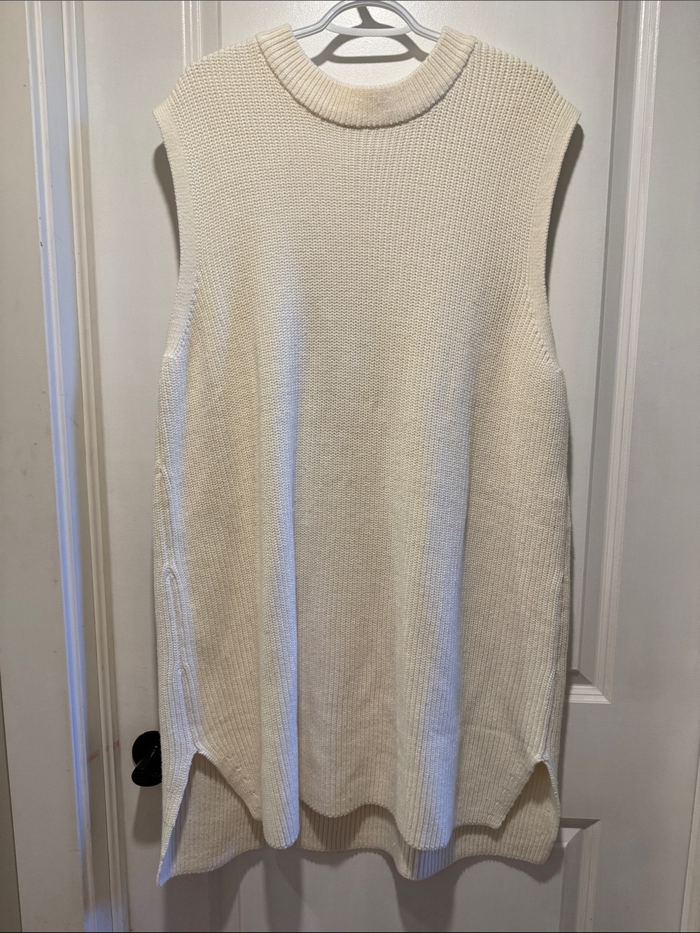 H&M Cream Ribbed Sleeveless Sweater Vest Knit Loose Dress